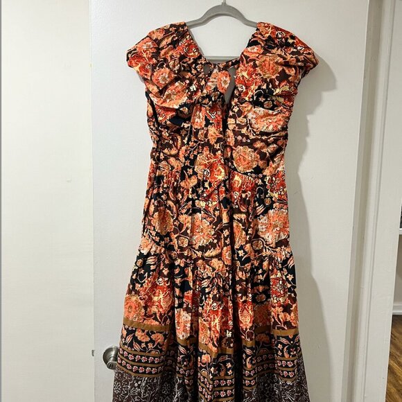 Anthropologie Floral Midi Dress - Orange and Brown - Picture 11 of 12